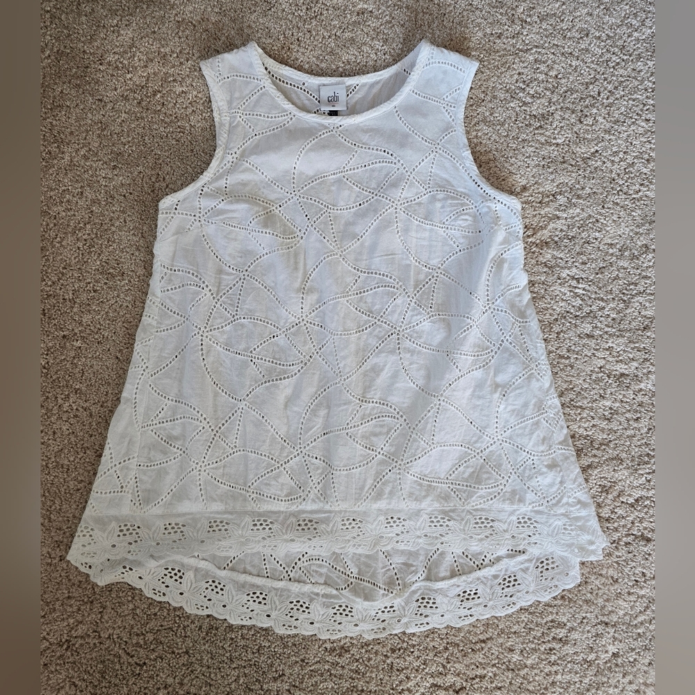 Cabi sz. XS women's high low cotton embroidered sleeveless cotton top
